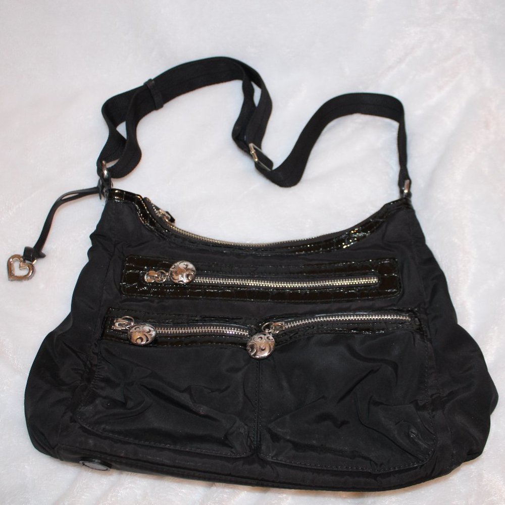 Brighton Black Nylon/Croc Crossbody Shoulder Bag